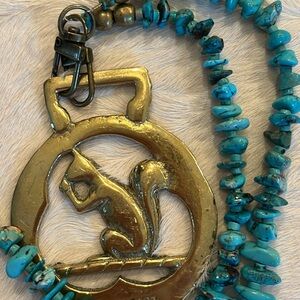 Turquoise and Gold Squirrel horse brass Necklace